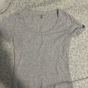 Brandy Melville Light Gray Buttoned Tee